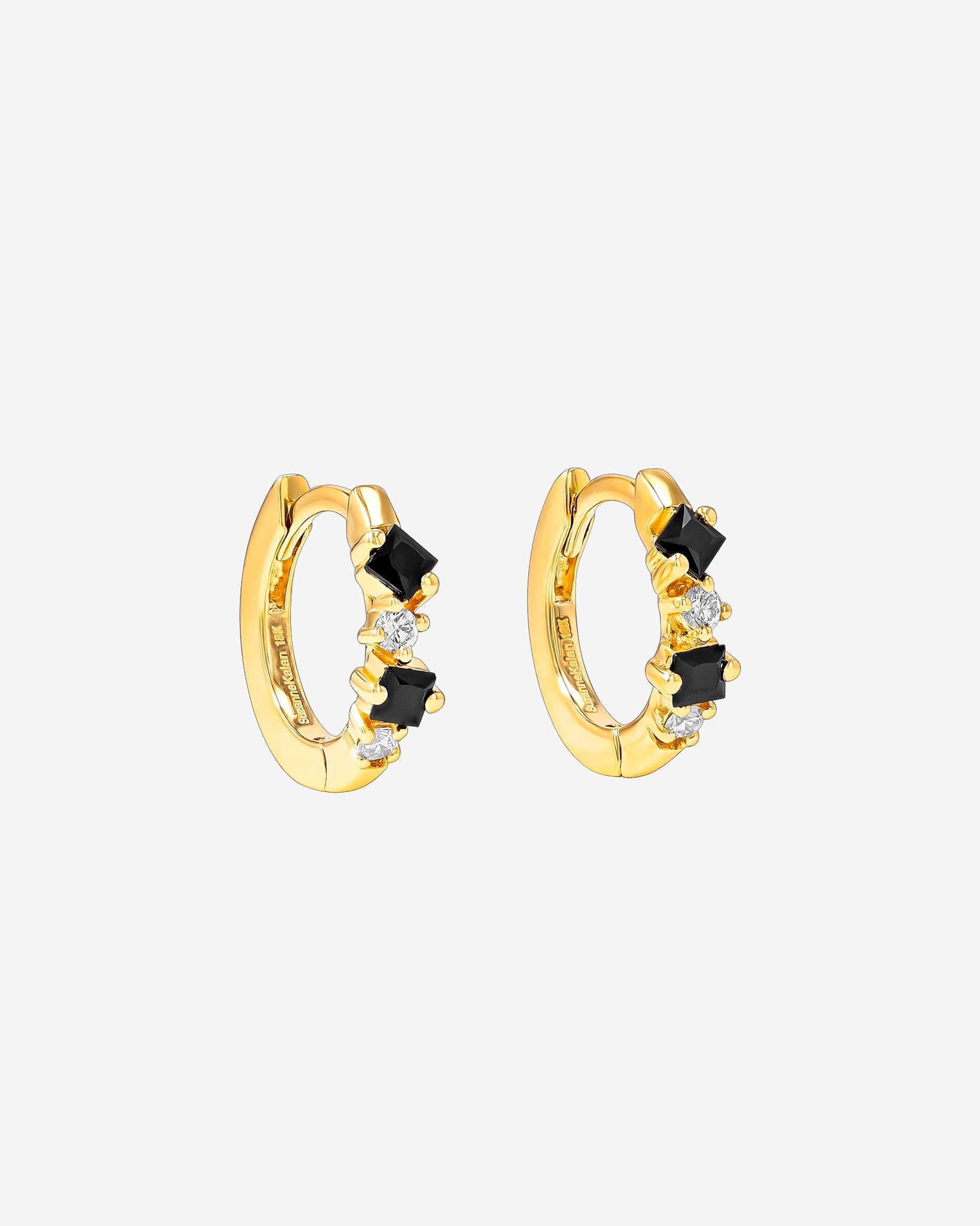 Suzanne Kalan Princess Black Sapphire Mix Huggies in 18K yellow gold