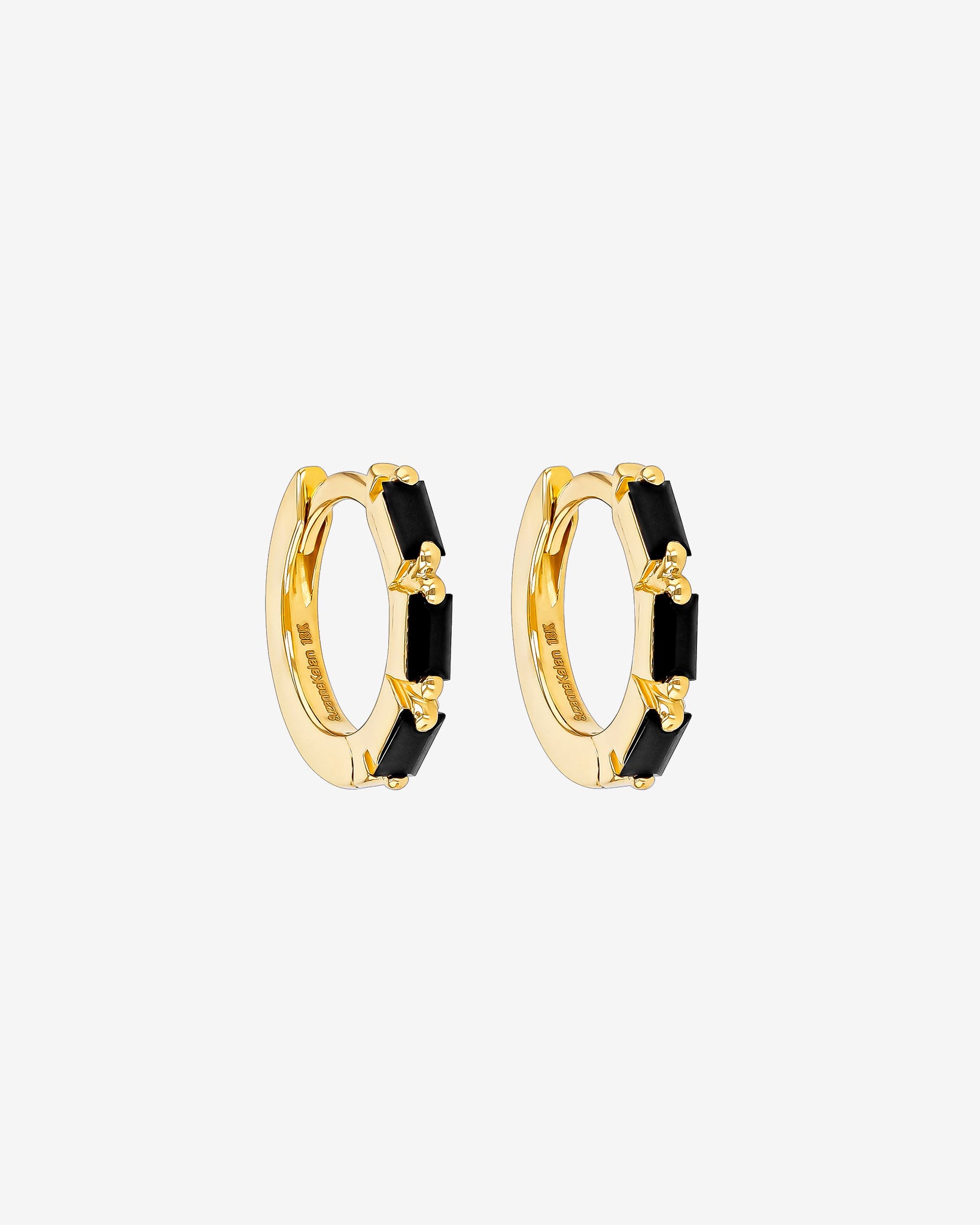 Suzanne Kalan Bold Triple Black Sapphire Huggies in 18K yellow gold