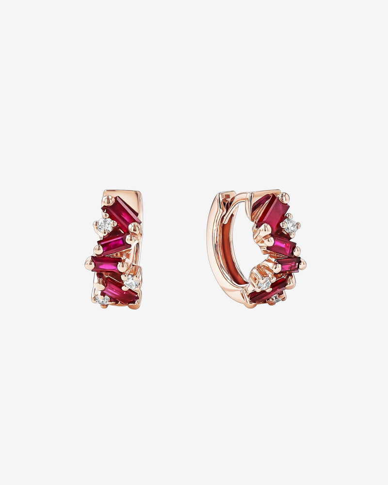 Suzanne Kalan Frenzy Ruby Huggies in 18K rose gold