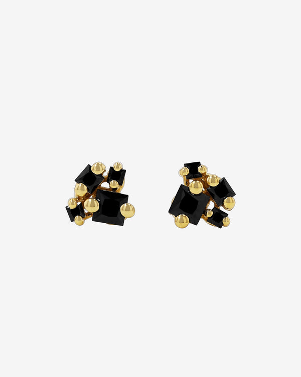 Suzanne Kalan Princess Black Sapphire Cluster Studs in 18k yellow gold