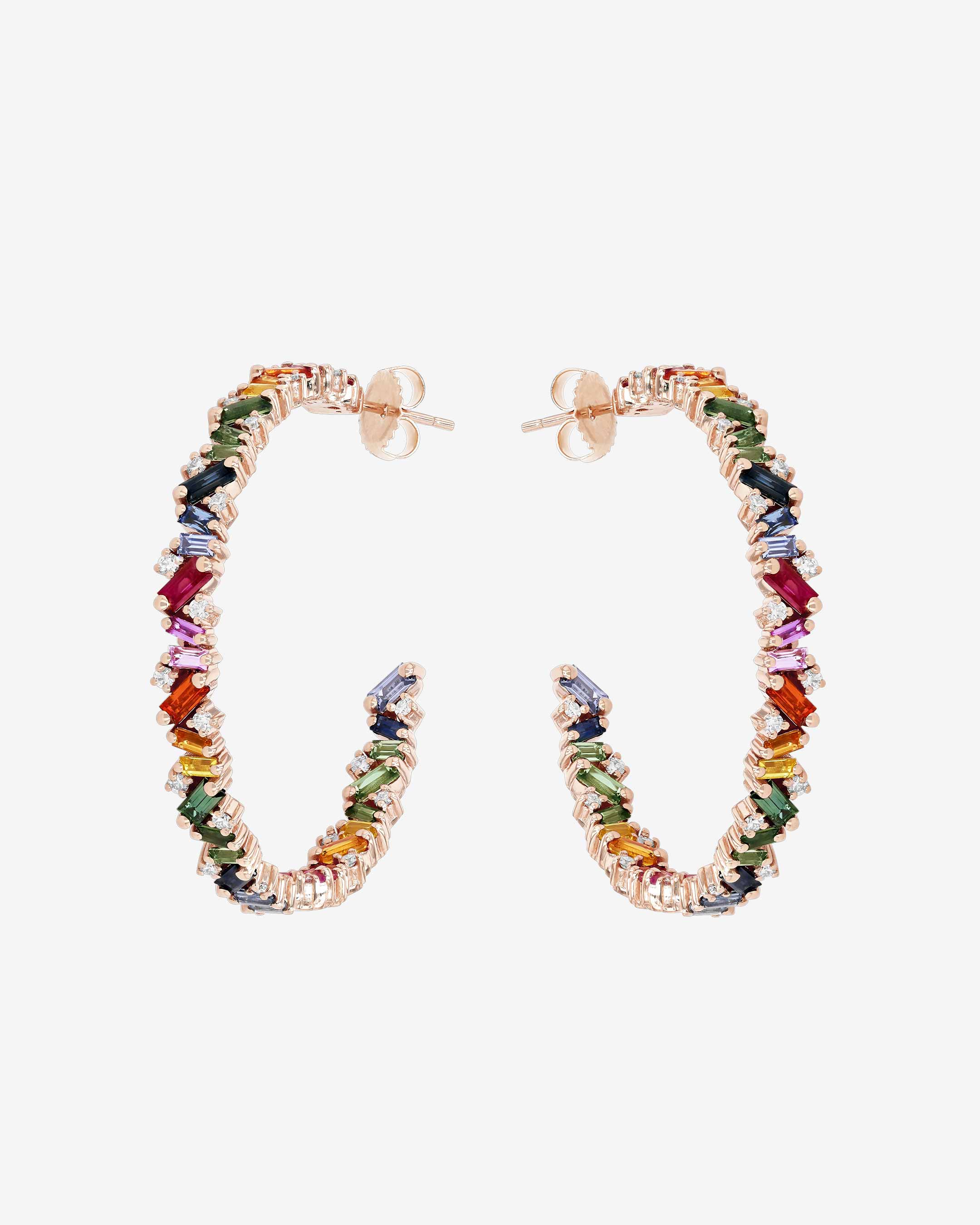 Suzanne Kalan Frenzy Rainbow Sapphire Milli Hoops in 18k rose gold