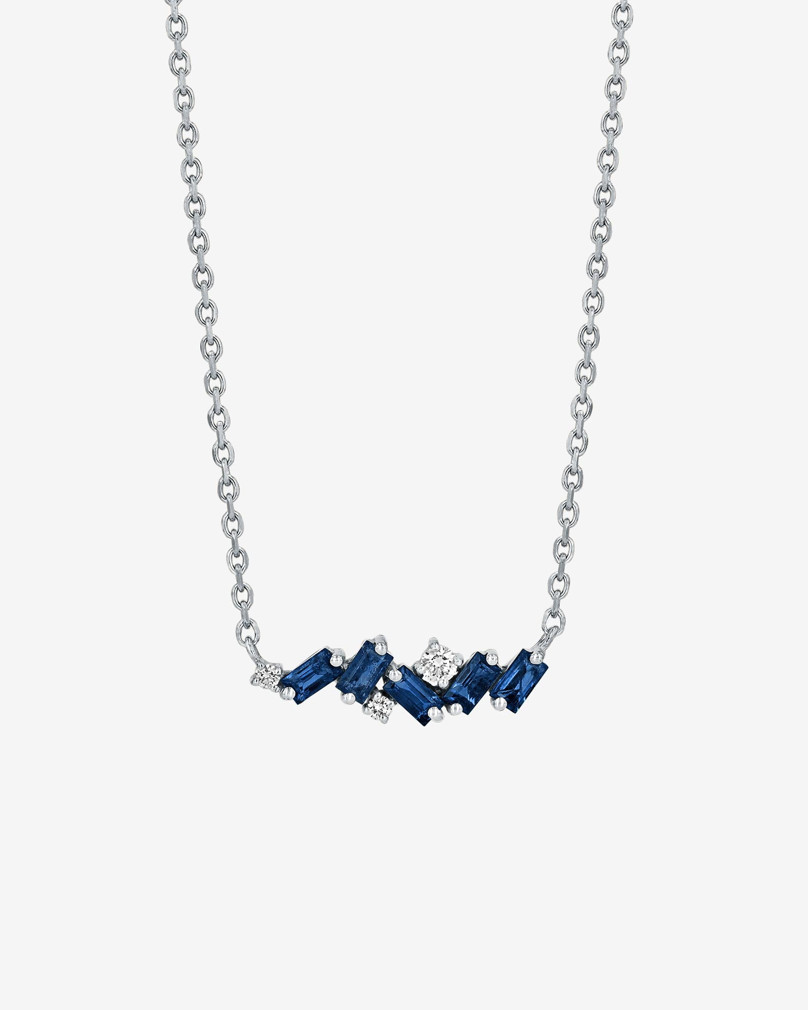 Suzanne Kalan Frenzy Dark Blue Sapphire Mini Bar Pendant in 18k white gold