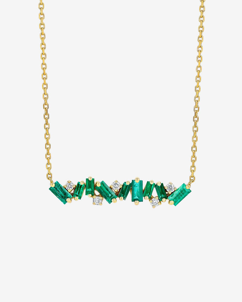 Suzanne Kalan Frenzy Emerald Bar Pendant in 18k yellow gold