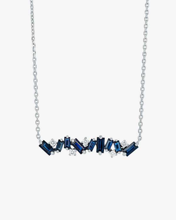 Suzanne Kalan Frenzy Dark Blue Sapphire Bar Pendant in 18k white gold