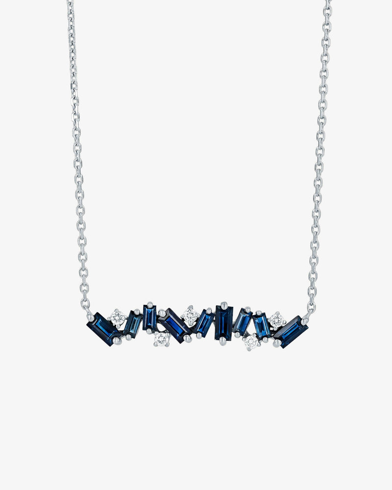 Suzanne Kalan Frenzy Dark Blue Sapphire Bar Pendant in 18k white gold