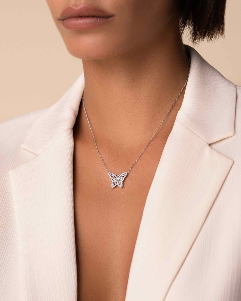Weir Collection 18 Carat White Gold Diamond Butterfly Necklace