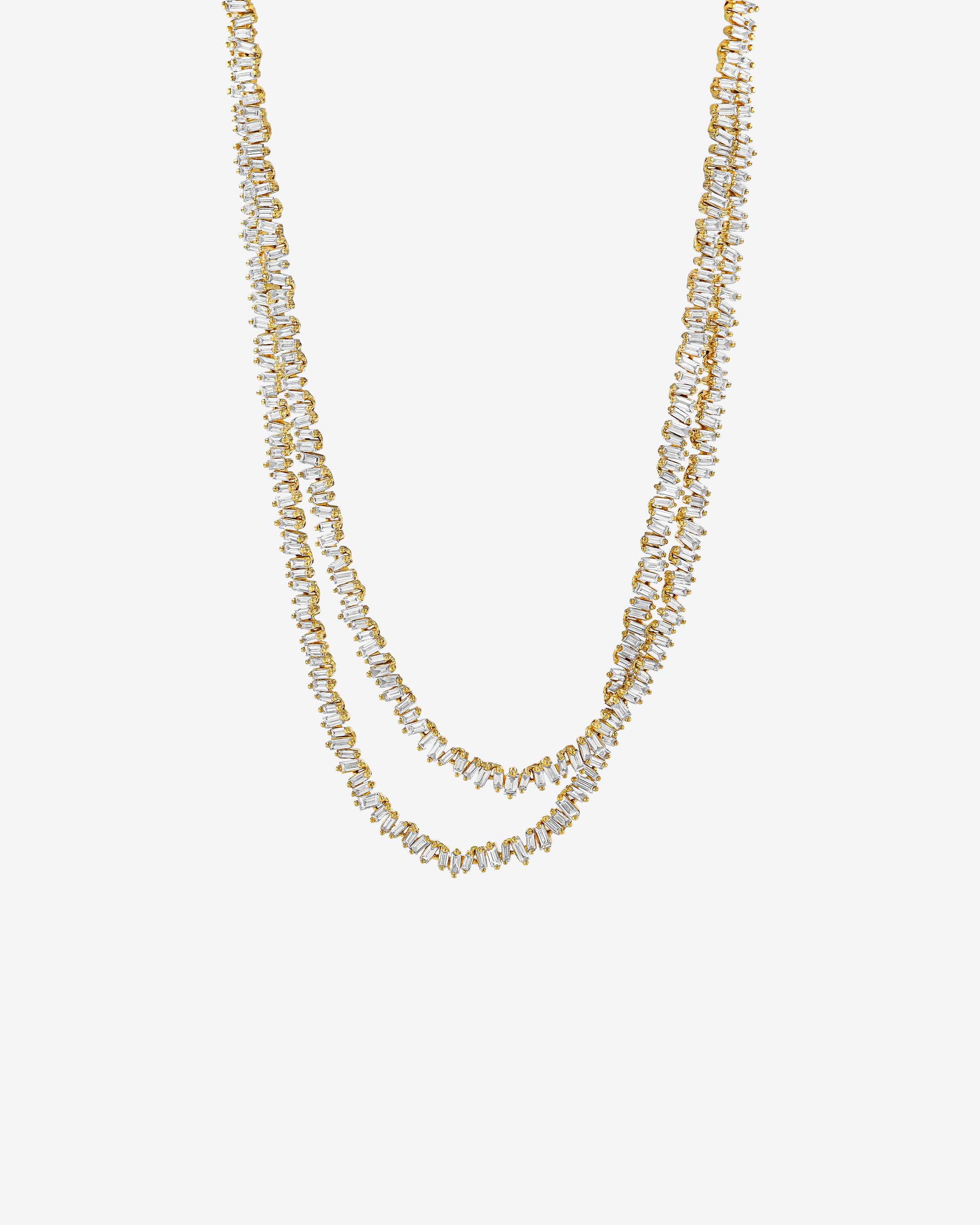 Suzanne Kalan Classic Diamond 36" Inch Mini Baguette Tennis Necklace in 18k yellow gold