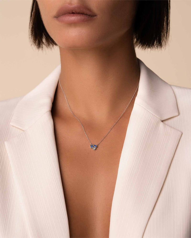 Suzanne Kalan Inlay Mini Dark Blue Sapphire Pendant in 18k white gold