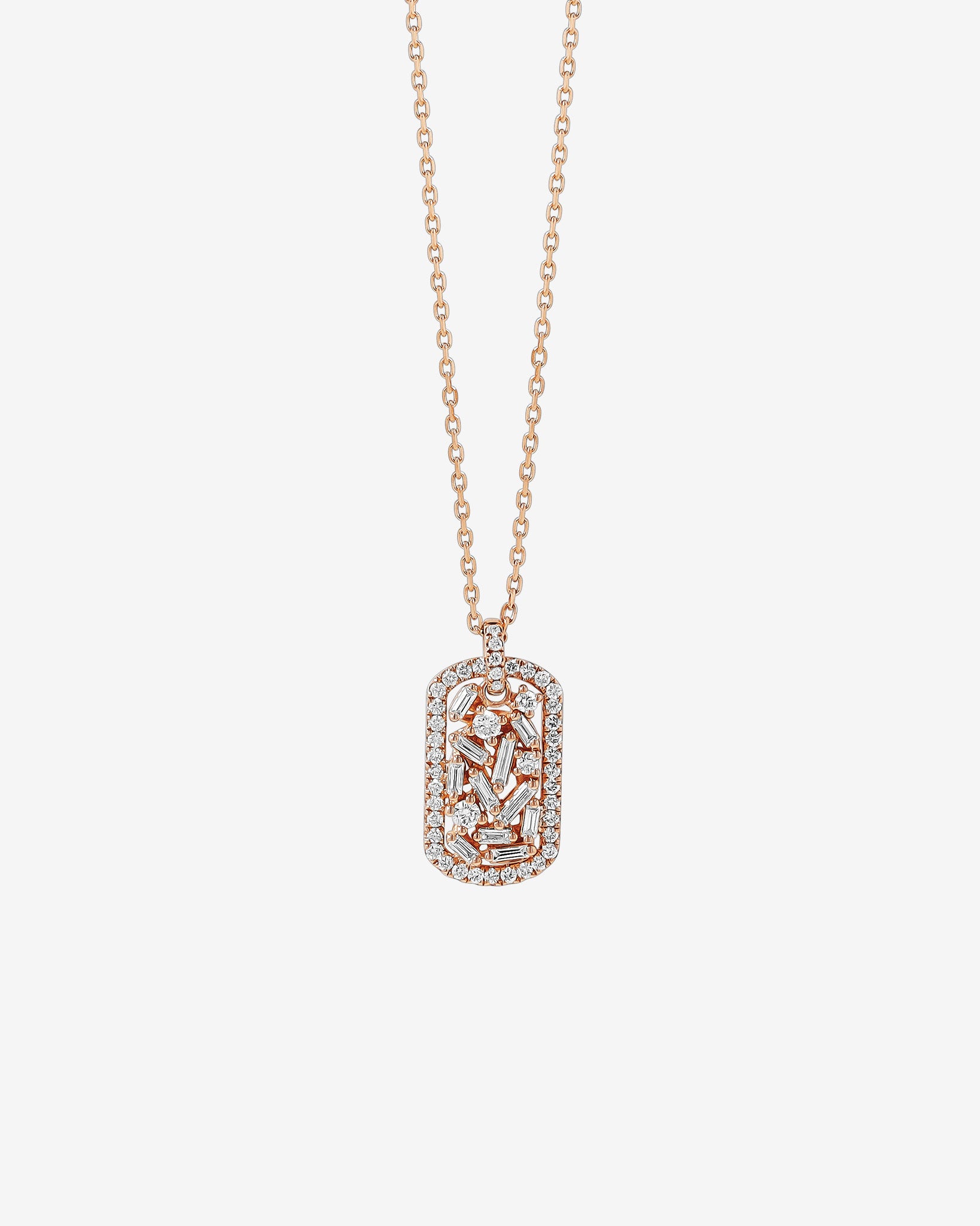 Suzanne Kalan Classic Diamond Small Dog Tag Necklace in 18k rose gold
