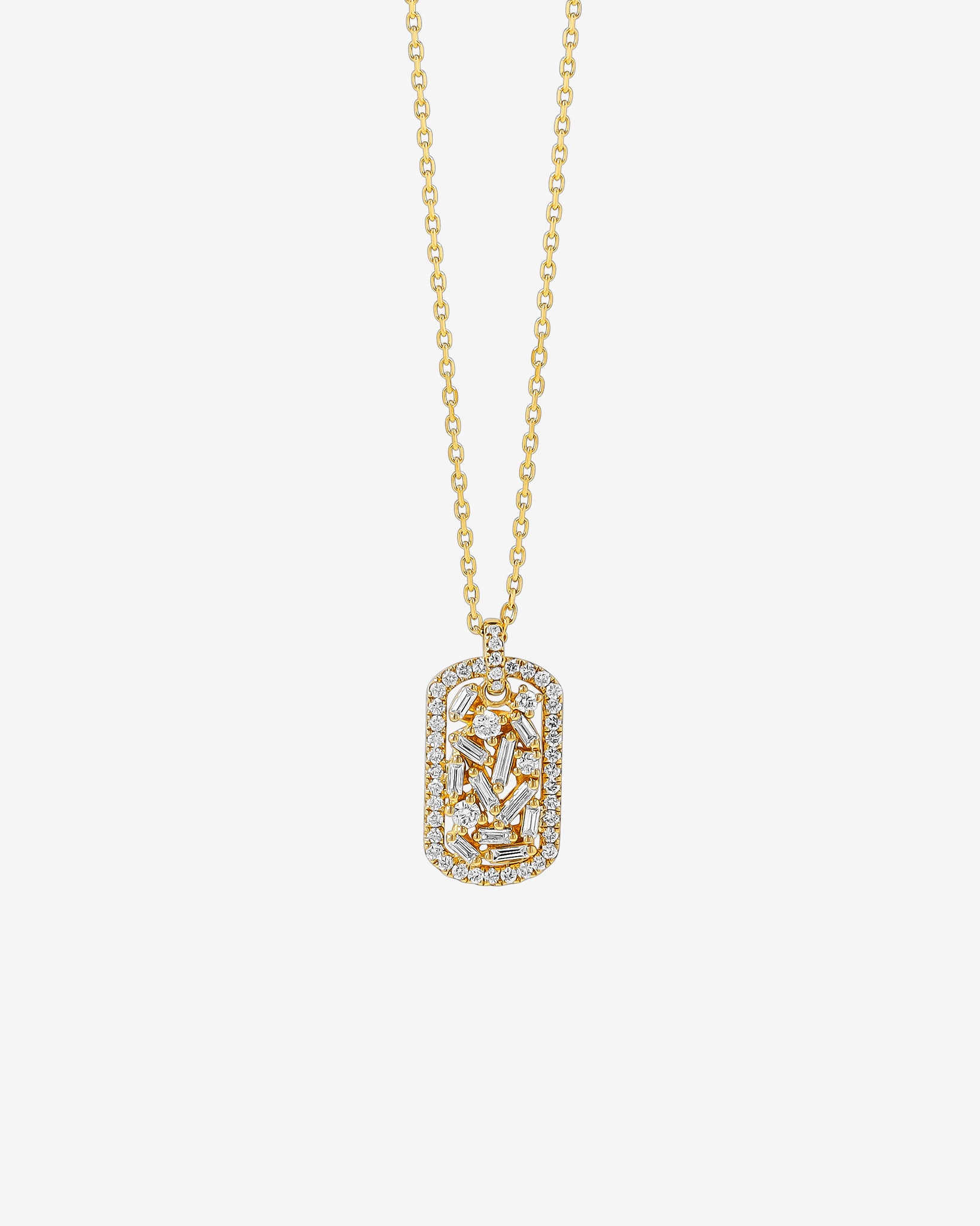 Suzanne Kalan Classic Diamond Small Dog Tag Necklace in 18k yellow gold