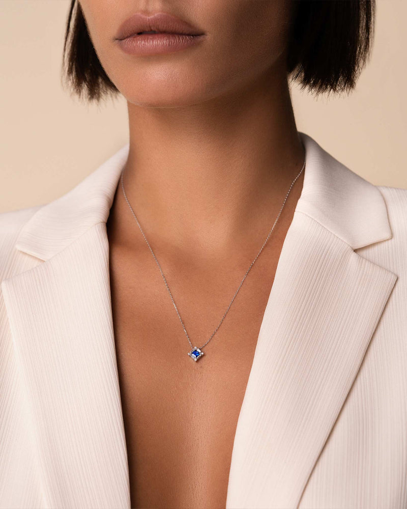 Suzanne Kalan Princess Midi Dark Blue Sapphire Pendant in 18k white gold