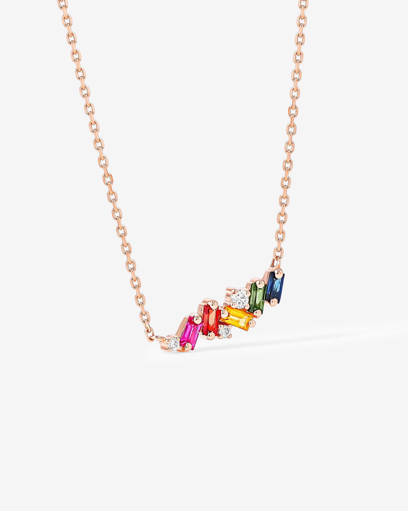 Suzanne Kalan Frenzy Rainbow Sapphire Mini Bar Pendant in 18k rose gold