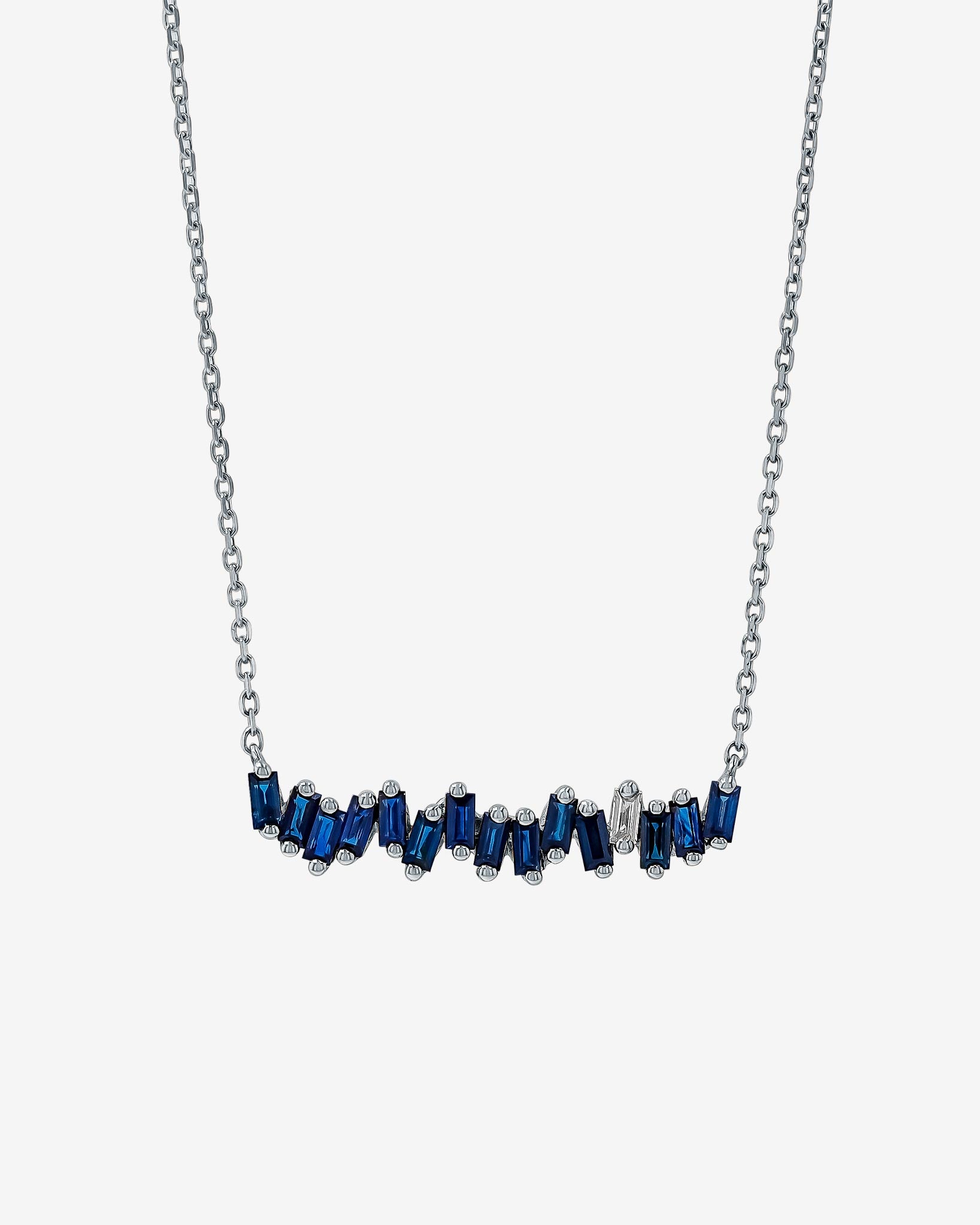 Suzanne Kalan Bold Dark Blue Sapphire Bar Pendant in 18k white gold