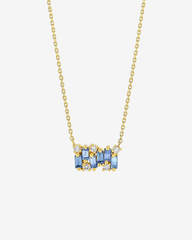 Suzanne Kalan Shimmer Light Blue Sapphire Mini Bar Pendant in 18k yellow gold