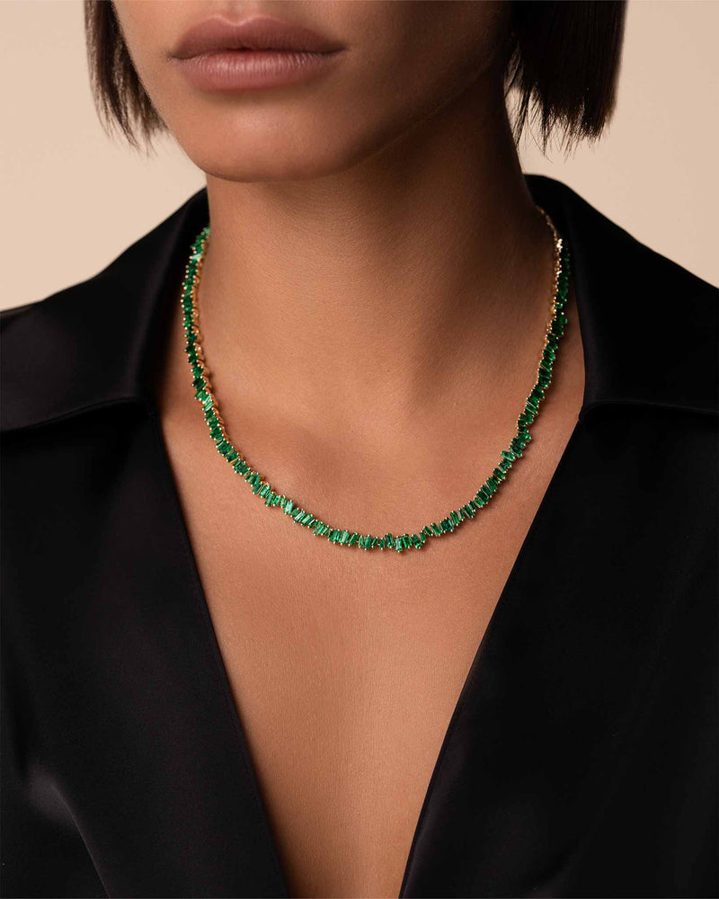Suzanne Kalan Bold Emerald Tennis Necklace in 18k yellow gold