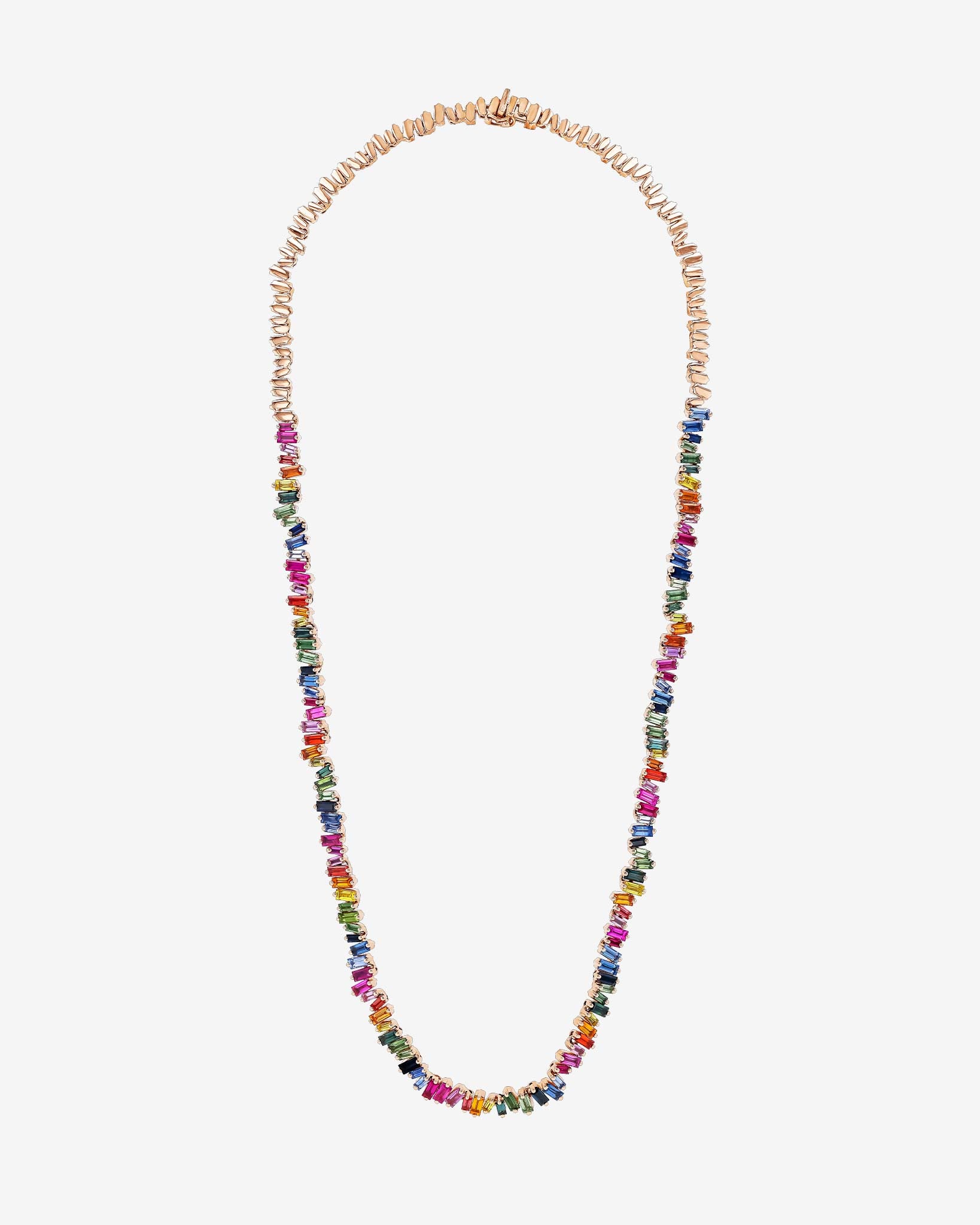 Suzanne Kalan Bold Rainbow Sapphire Tennis Necklace in 18k rose gold