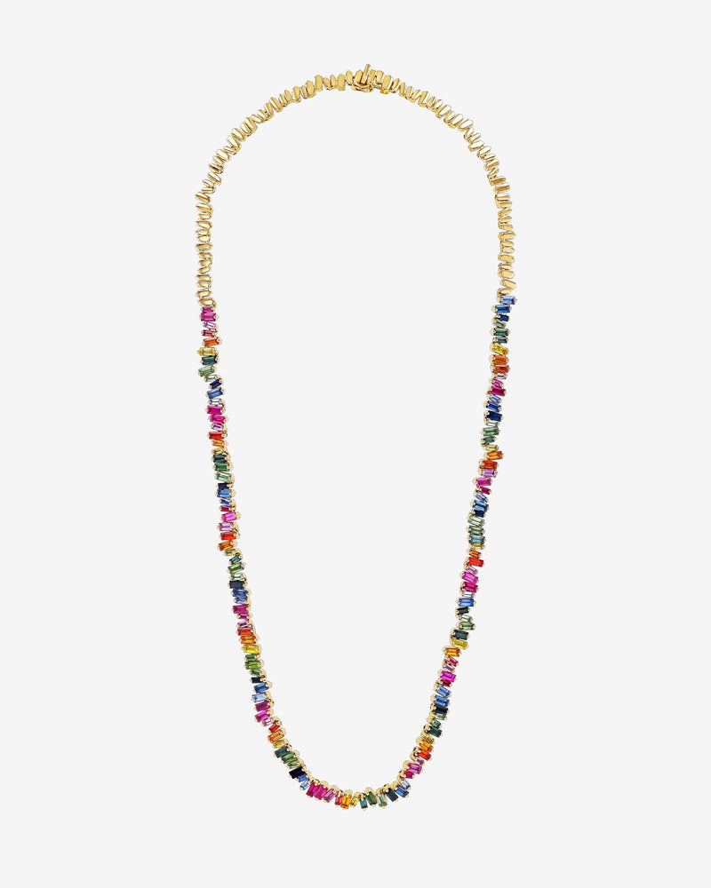Suzanne Kalan Bold Rainbow Sapphire Tennis Necklace in 18k yellow gold