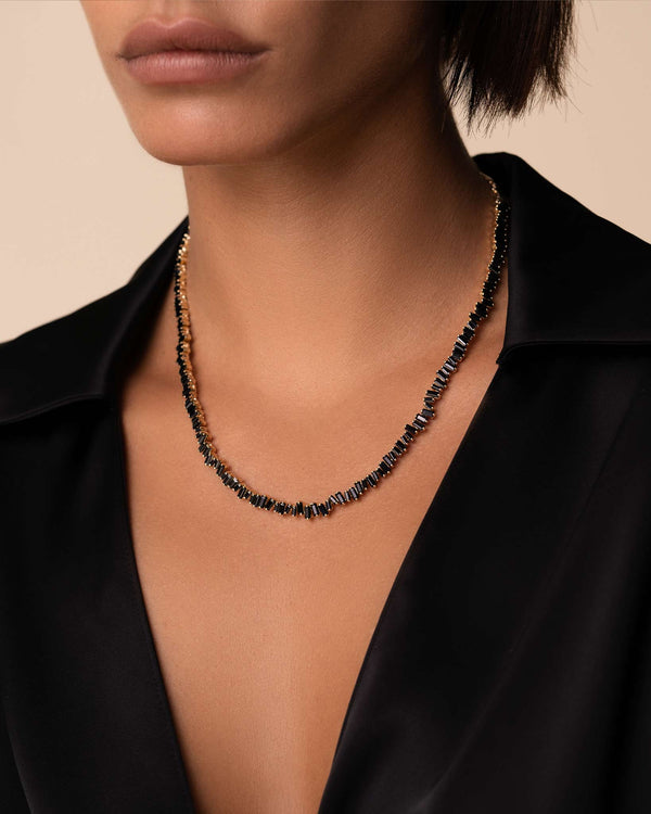 Suzanne Kalan Bold Black Sapphire Tennis Necklace in 18k yellow gold