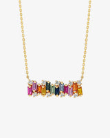 Suzanne Kalan Shimmer Rainbow Sapphire Bar Pendant in 18k yellow gold