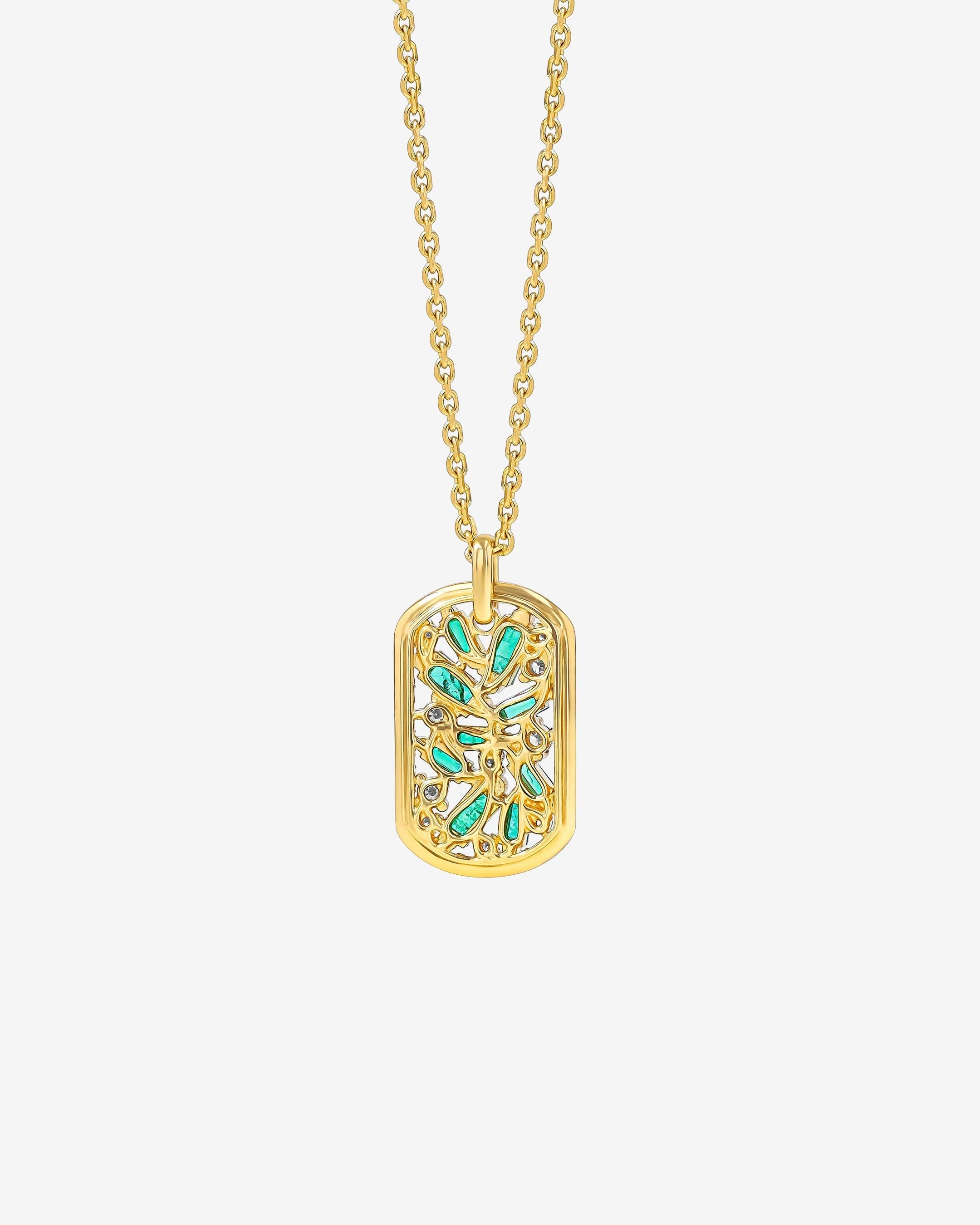 Gold Dog Tag Pendant outlet Necklace on Emerald Green Gemstones by J. Vartani