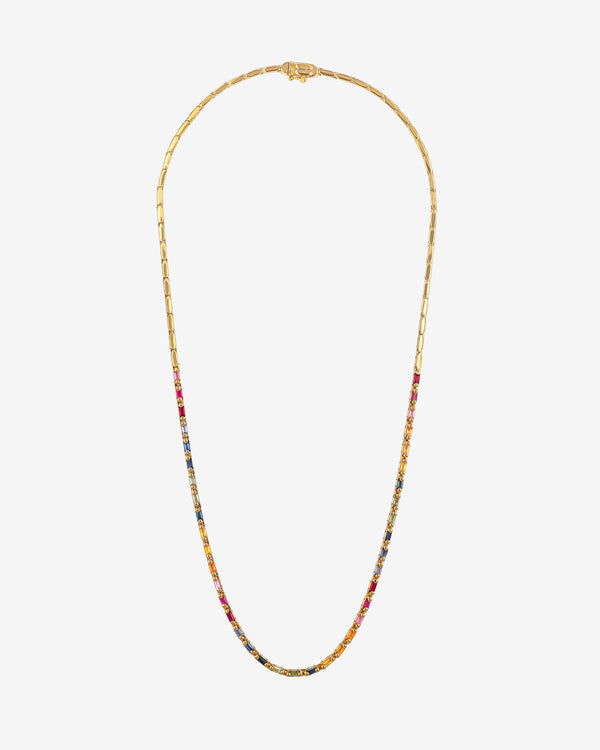 Suzanne Kalan Linear Half Rainbow Sapphire Tennis Necklace in 18k yellow gold