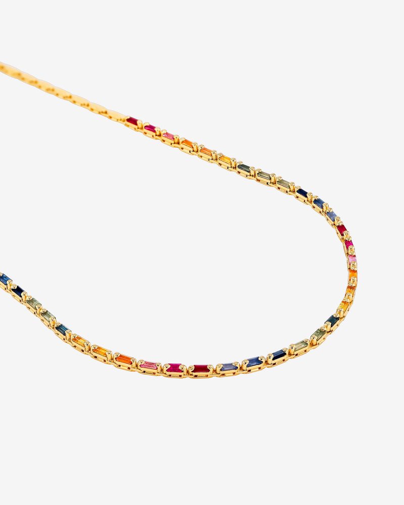 Suzanne Kalan Linear Half Rainbow Sapphire Tennis Necklace in 18k yellow gold