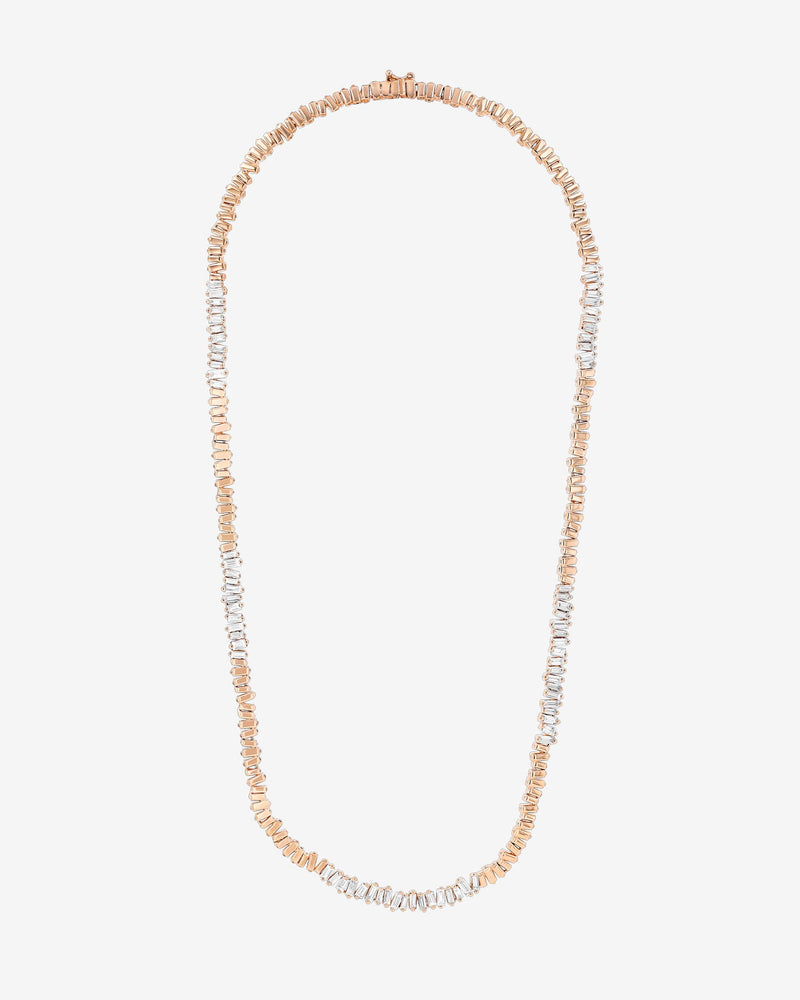 Suzanne Kalan Golden Diamond 17" Inch Baguette Tennis Necklace in 18k rose gold