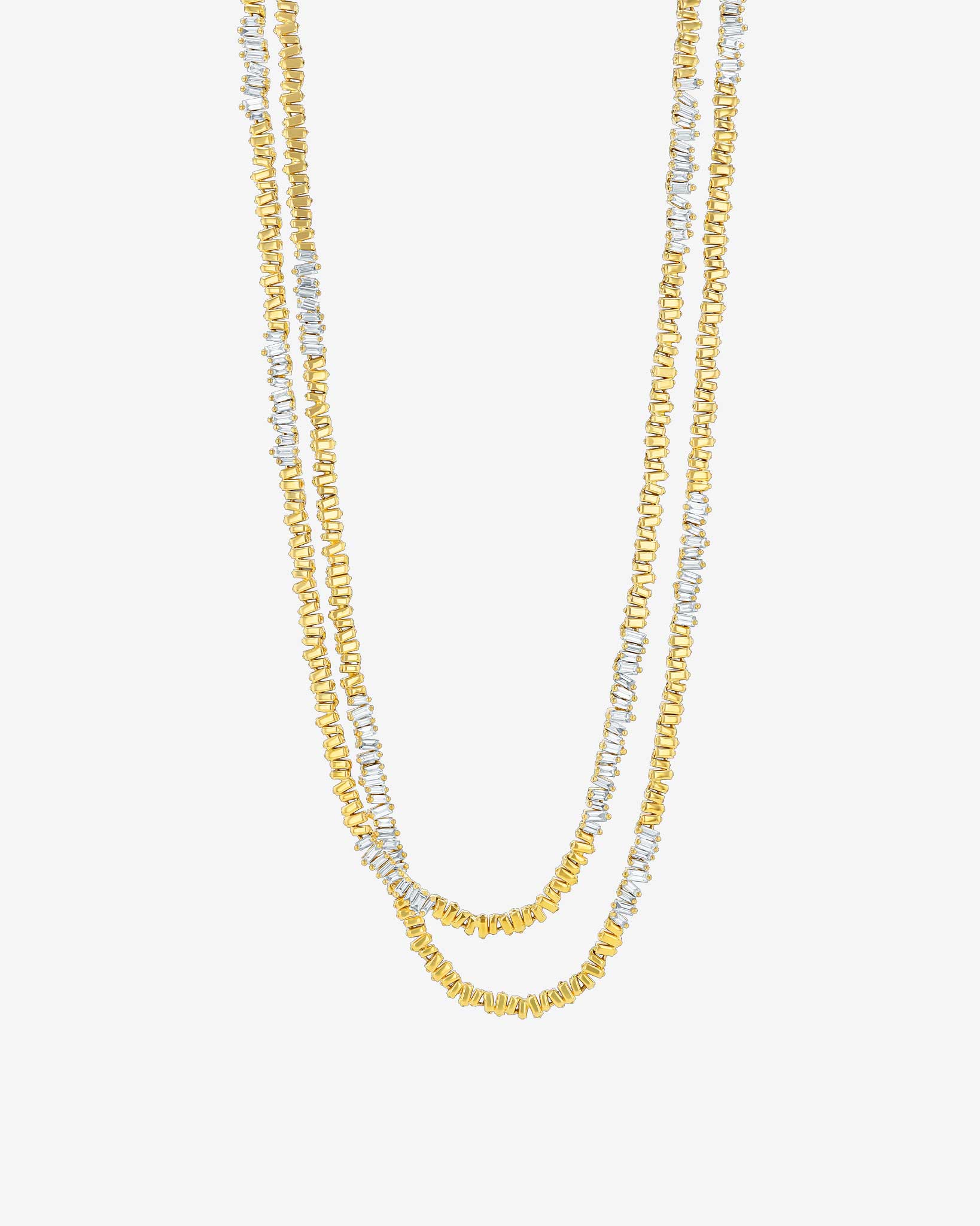 Suzanne Kalan Golden Diamond 60" Inch Baguette Tennis Necklace in 18k yellow gold