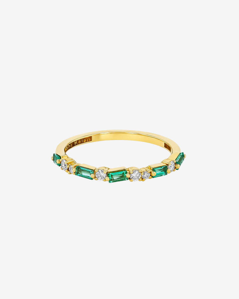 Suzanne Kalan Thin Mix Emerald Half Band in 18k yellow gold