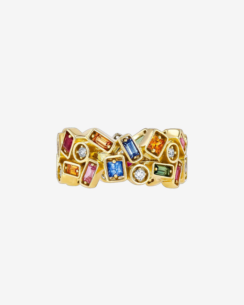 Suzanne Kalan Inlay Double Row Rainbow Sapphire Eternity Band in 18k yellow gold