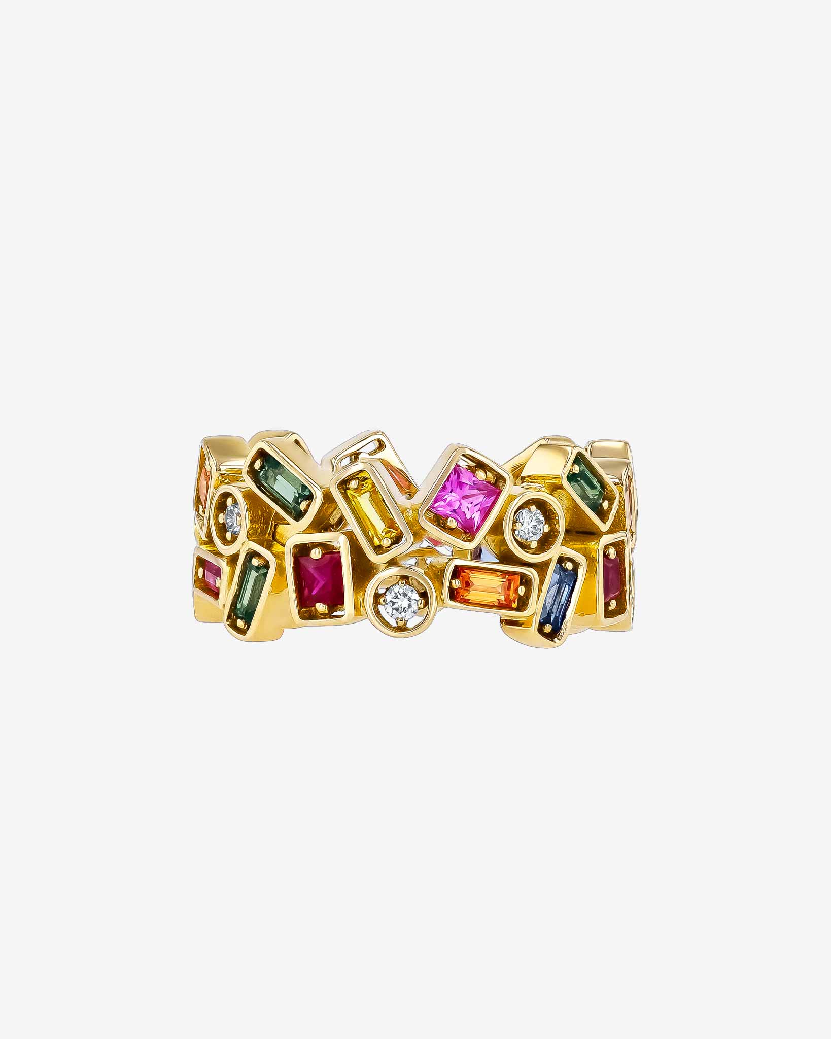 Suzanne Kalan Inlay Double Row Rainbow Sapphire Eternity Band in 18k yellow gold