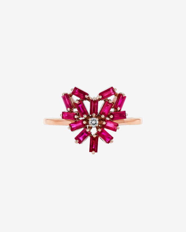 Suzanne Kalan Ruby Small Curved Heart Ring in 18k rose gold
