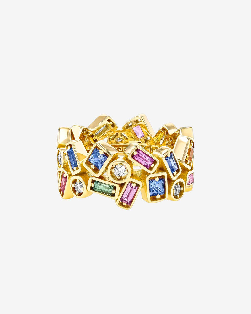 Suzanne Kalan Inlay Double Row Pastel Sapphire Eternity Band in 18k yellow ogld