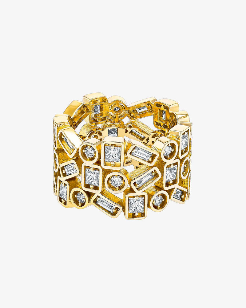 Suzanne Kalan Inlay Triple Row Diamond Eternity Band in 18k yellow gold