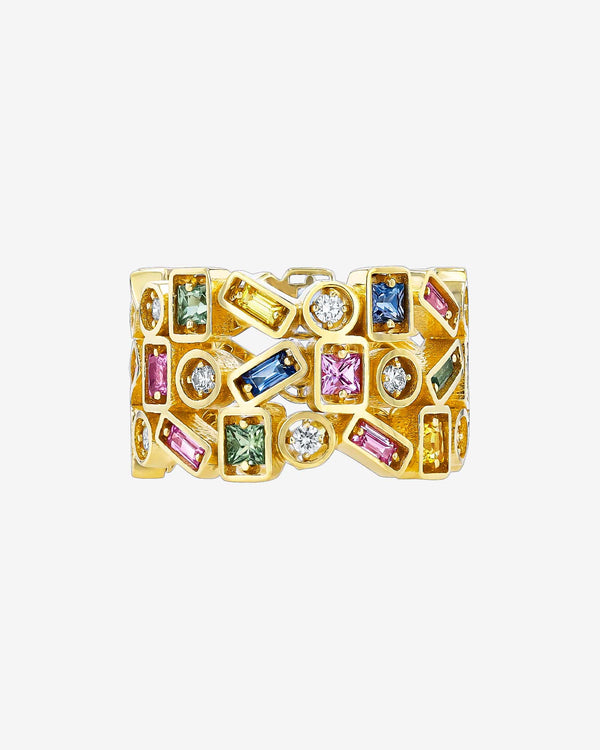 Suzanne Kalan Inlay Triple Row Pastel Sapphire Eternity Band in 18k yellow gold