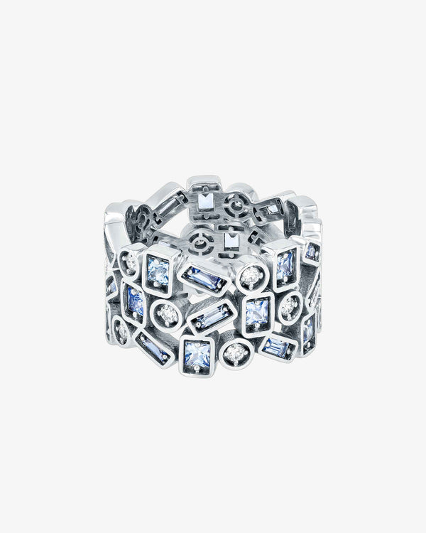 Suzanne Kalan Inlay Triple Row Light Blue Sapphire Eternity Band in 18k white gold