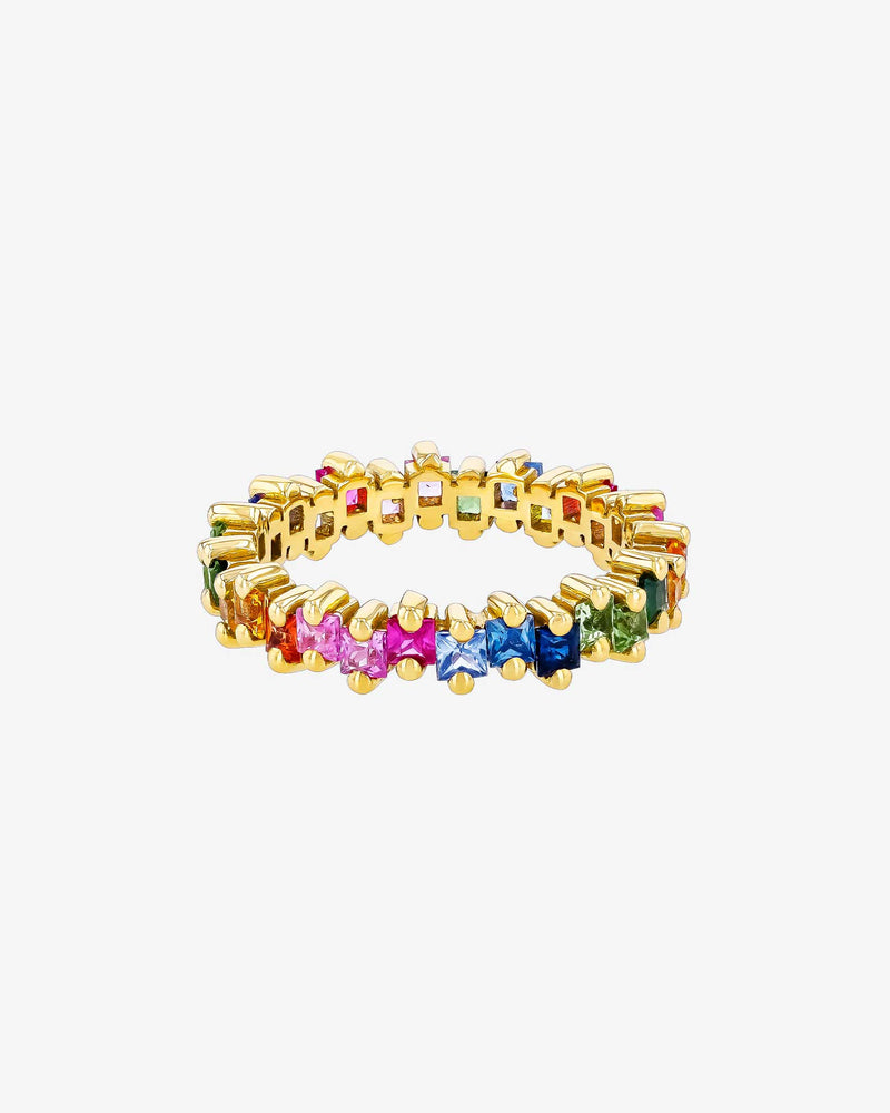 Suzanne Kalan Princess Midi Rainbow Sapphire Eternity Band in 18k yellow gold