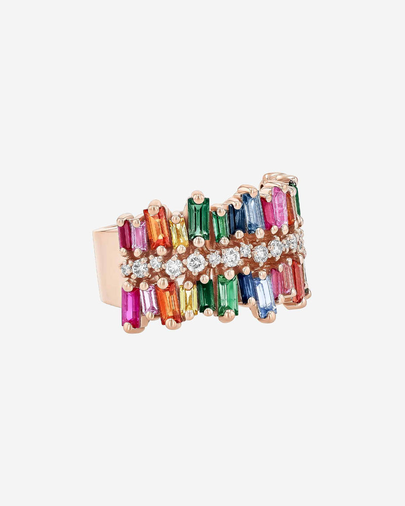 Suzanne Kalan Double Short Stack Rainbow Sapphire Half Band in 18k rose gold