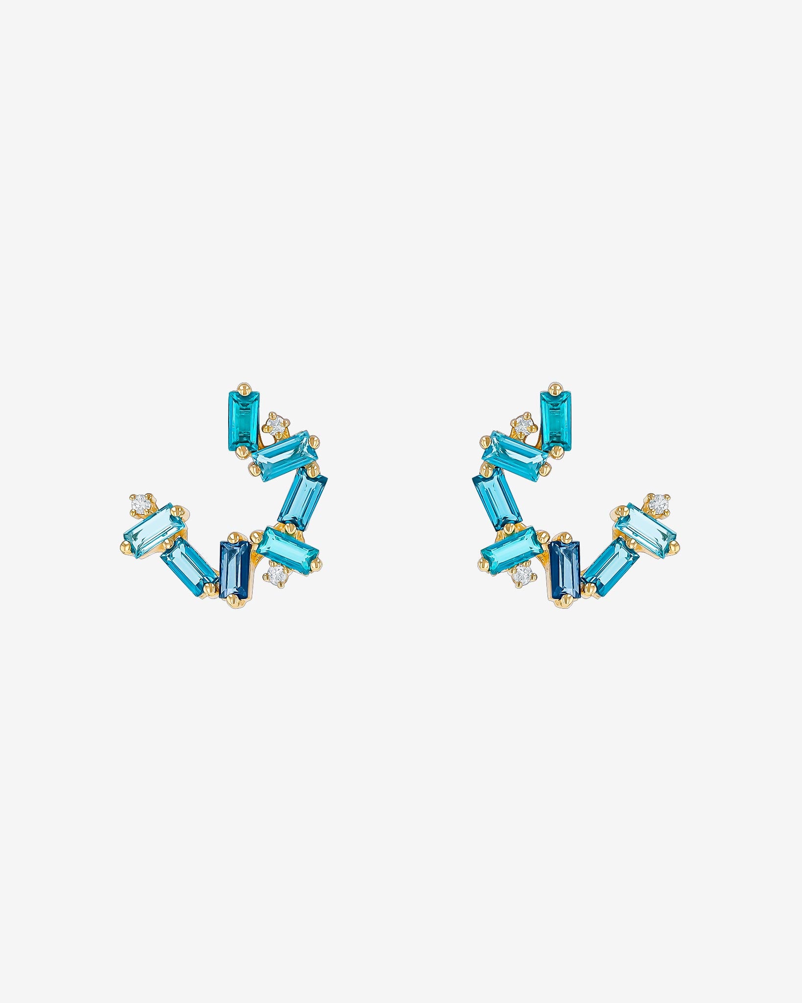 Kalan By Suzanne Kalan Amalfi Burst Blue Mix Sideways Mini Hoops in 14k yellow gold