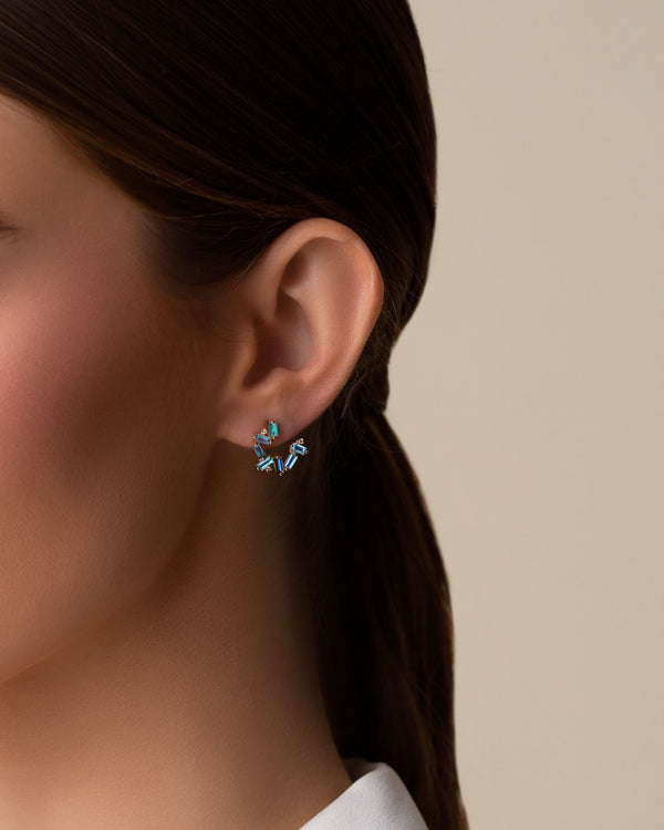 Kalan By Suzanne Kalan Amalfi Burst Blue Mix Sideways Mini Hoops in 14k yellow gold