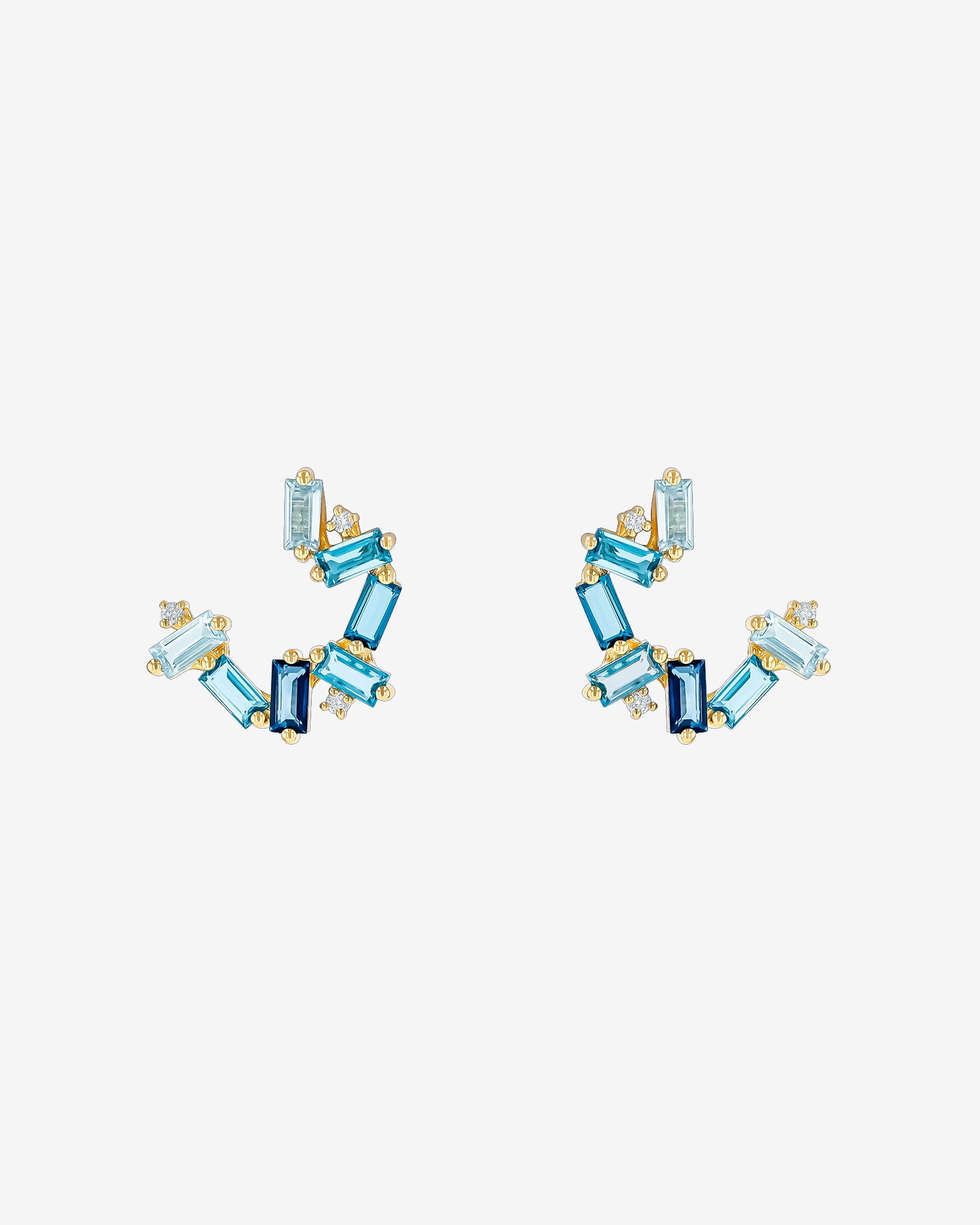 Kalan By Suzanne Kalan Amalfi Burst Light Blue Mix Sideways Mini Hoops in 14k yellow gold