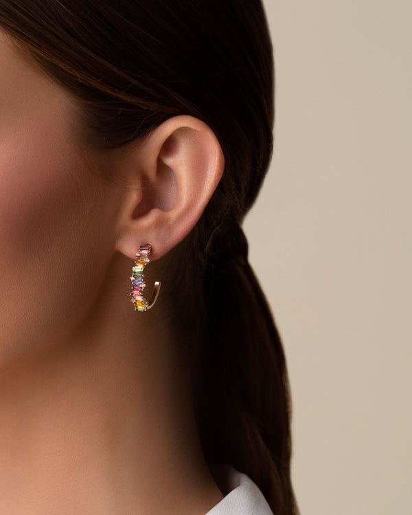 Kalan By Suzanne Kalan Amalfi Frenesia Rainbow Hoops in 14k yellow gold