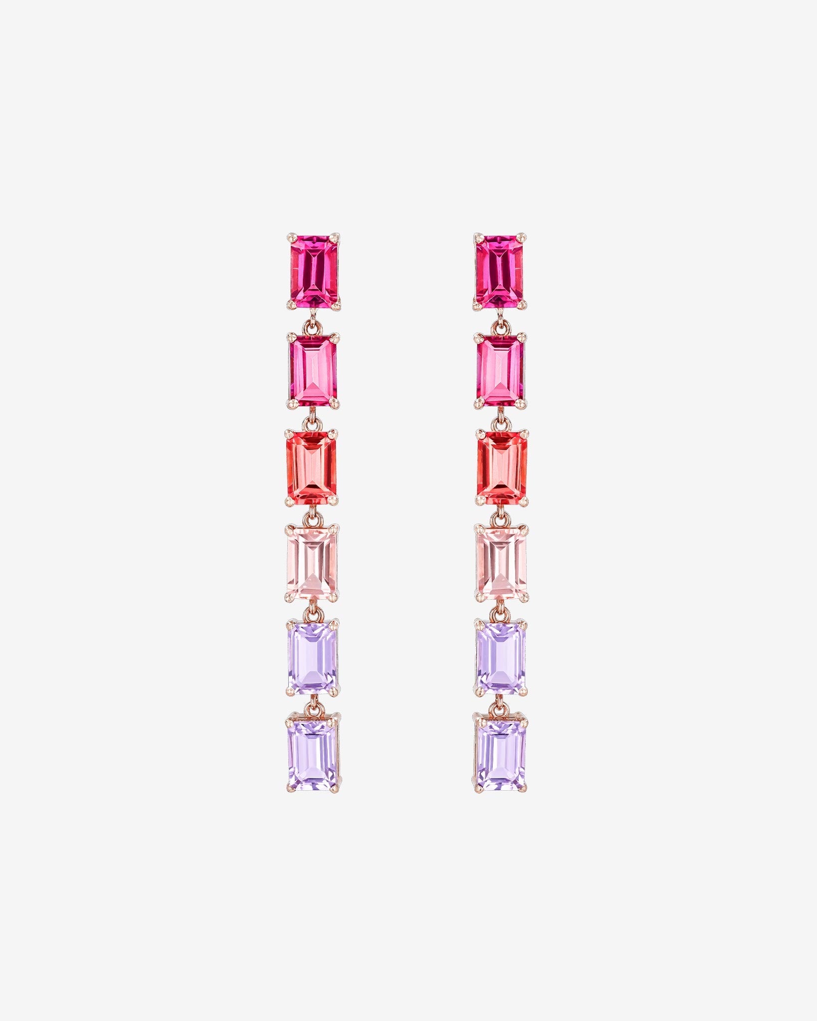 Kalan By Suzanne Kalan Amalfi Emerald Cut Pink Ombre Midi Drop Earrings in 14k rose gold