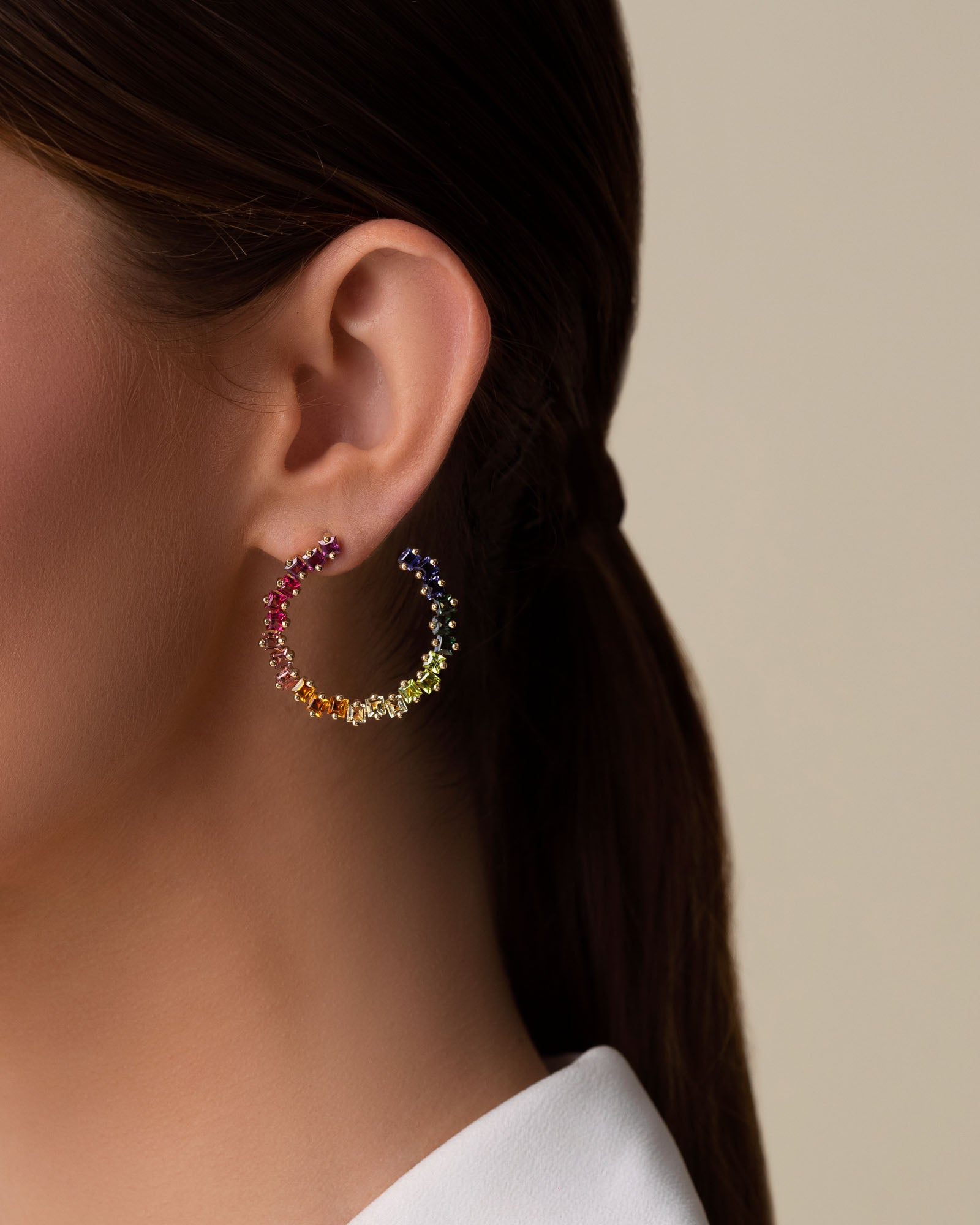 Kalan By Suzanne Kalan Cierra Rainbow Milli Sideways Hoops in 14k yellow gold