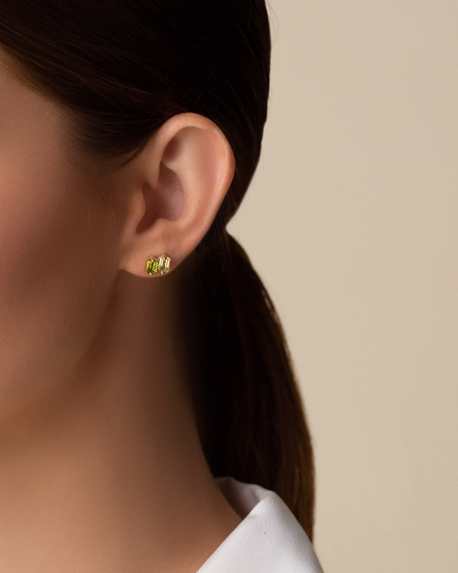 Kalan By Suzanne Kalan Ann Light Green Ombre Studs in 14K yellow gold