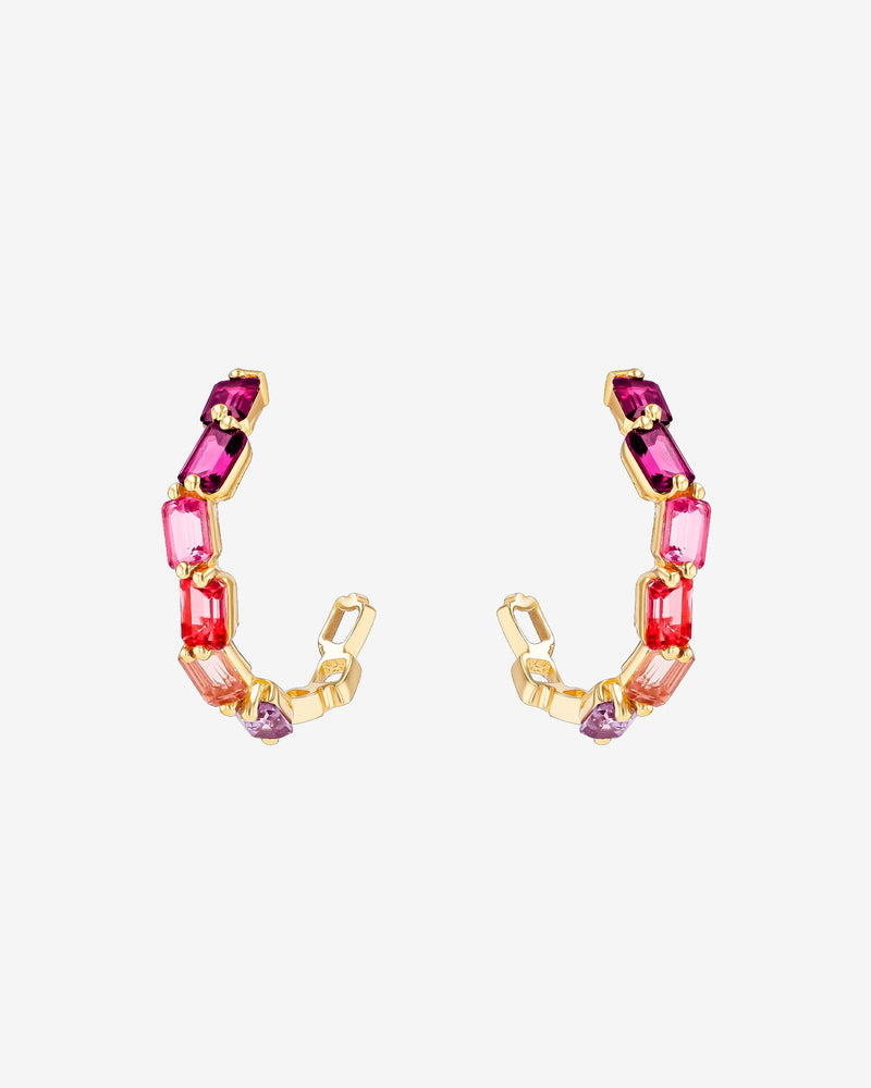 Kalan By Suzanne Kalan Ann Emerald Cut Red Ombre 30mm Hoops in 14k yellow gold