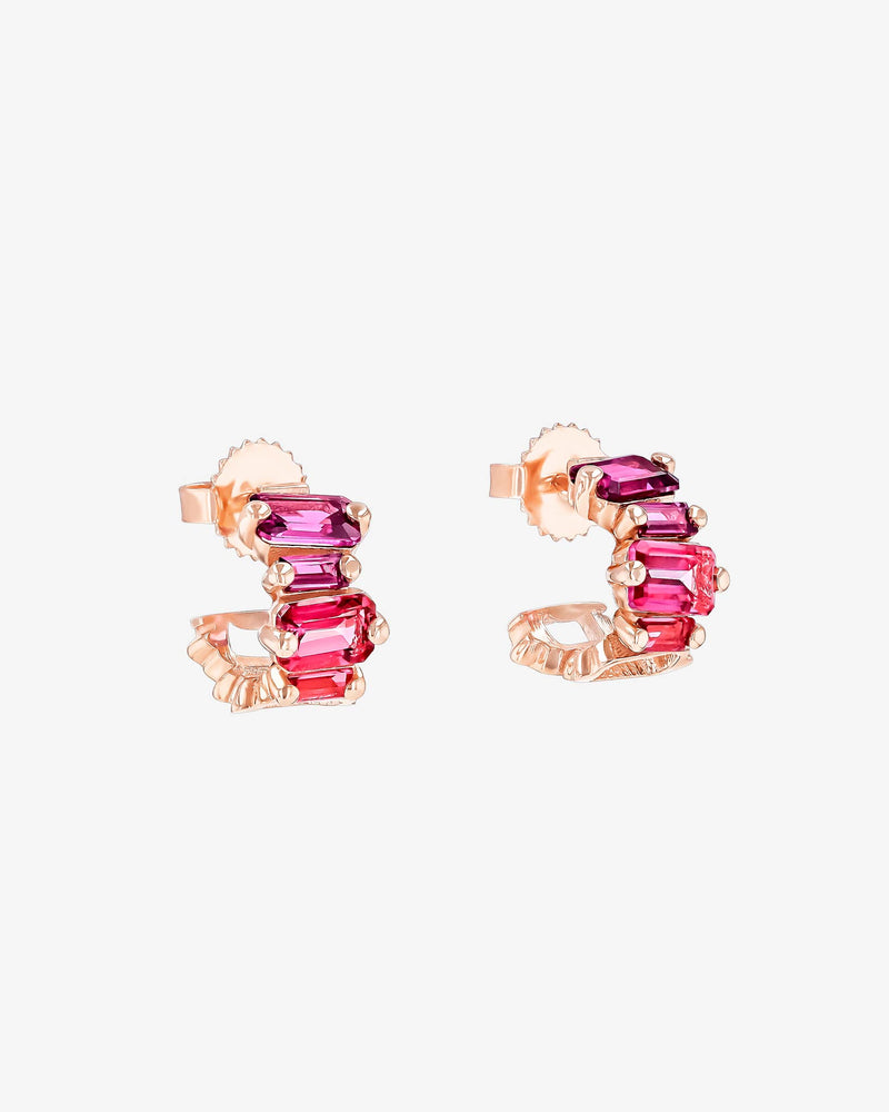 Kalan By Suzanne Kalan Ann Emerald Cut Red Ombre Mini Hoops in 14k rose gold