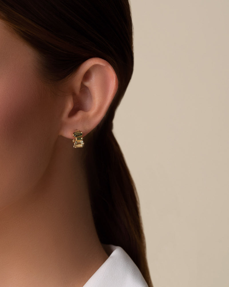 Kalan By Suzanne Kalan Ann Emerald Cut Green Ombre Mini Hoops in 14k yellow gold