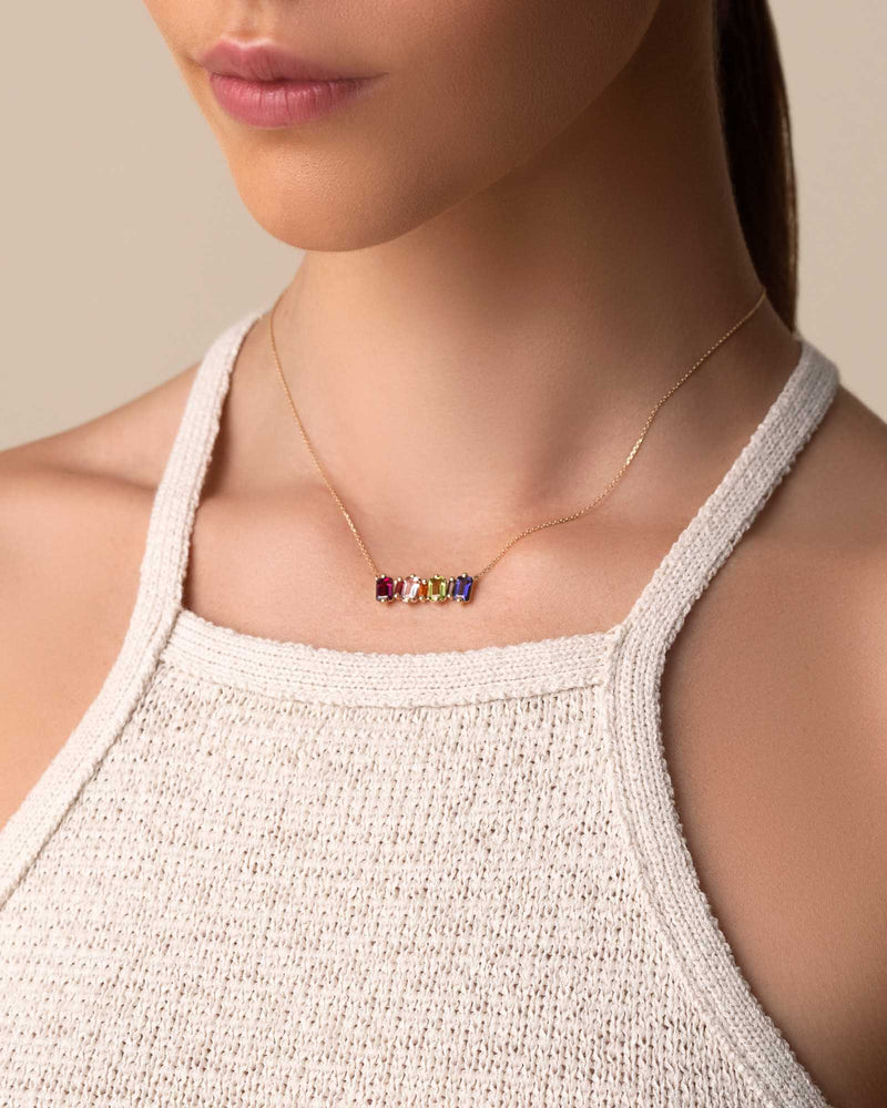 Kalan By Suzanne Kalan Ann Emerald Cut Rainbow Bar Pendant in 14K yellow gold
