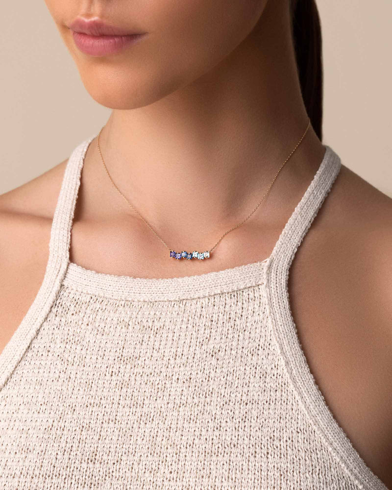 Suzanne Kalan Cierra Blue Ombre Bar Pendant in 14k yellow gold